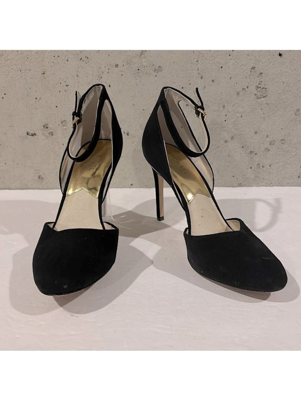 Michael Michael Kors Black Suede Georgia Ankle Strap Almond-Toe Pump - Size 9.5